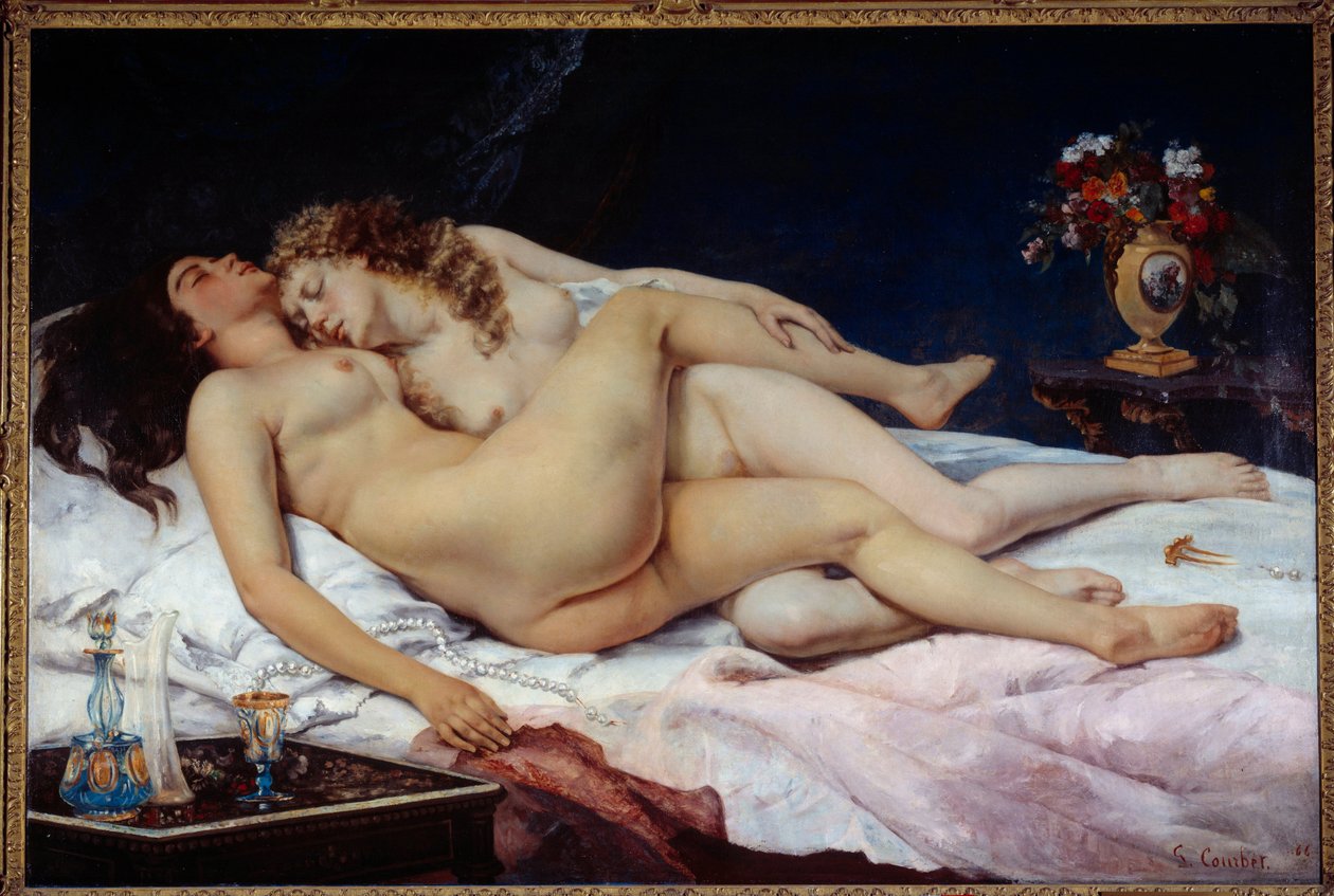 Sonno. Due donne nude abbracciate in un letto da Gustave Courbet