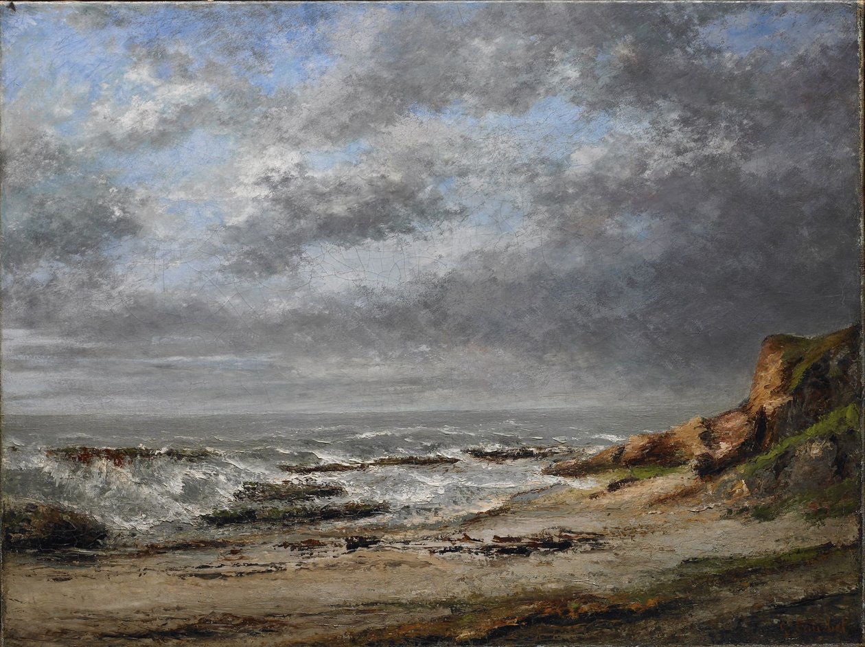 Vista di un mare agitato vicino a una scogliera da Gustave Courbet