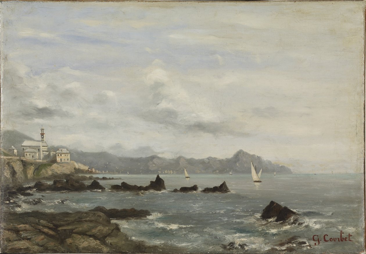Veduta della chiesa di Boccadasse a Genova e del promontorio di Portofino da Gustave Courbet