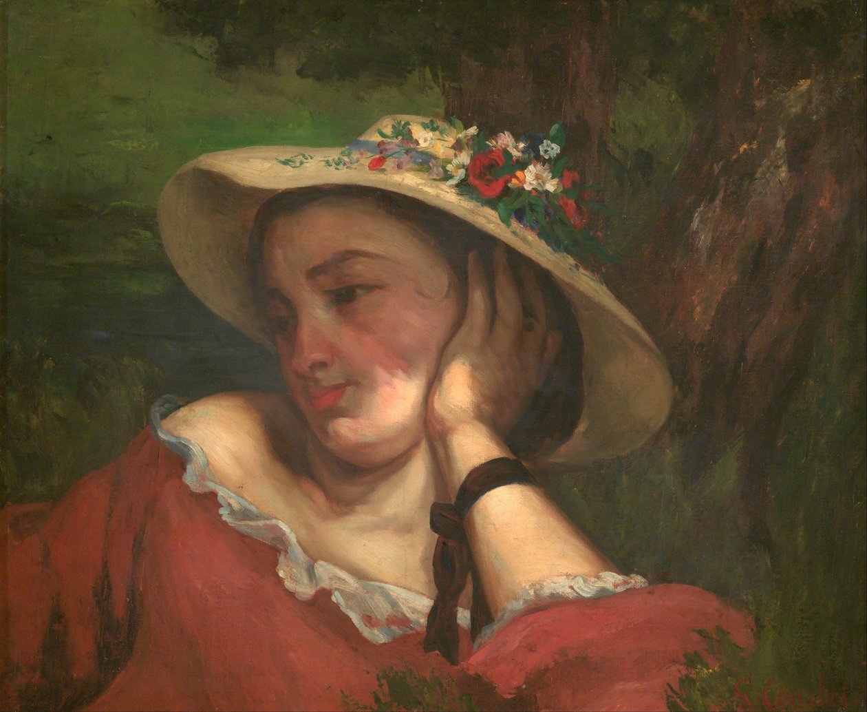 Giovani donne sulla riva della Senna – frammento di un dipinto (Donna con fiori sul cappello) da Gustave Courbet