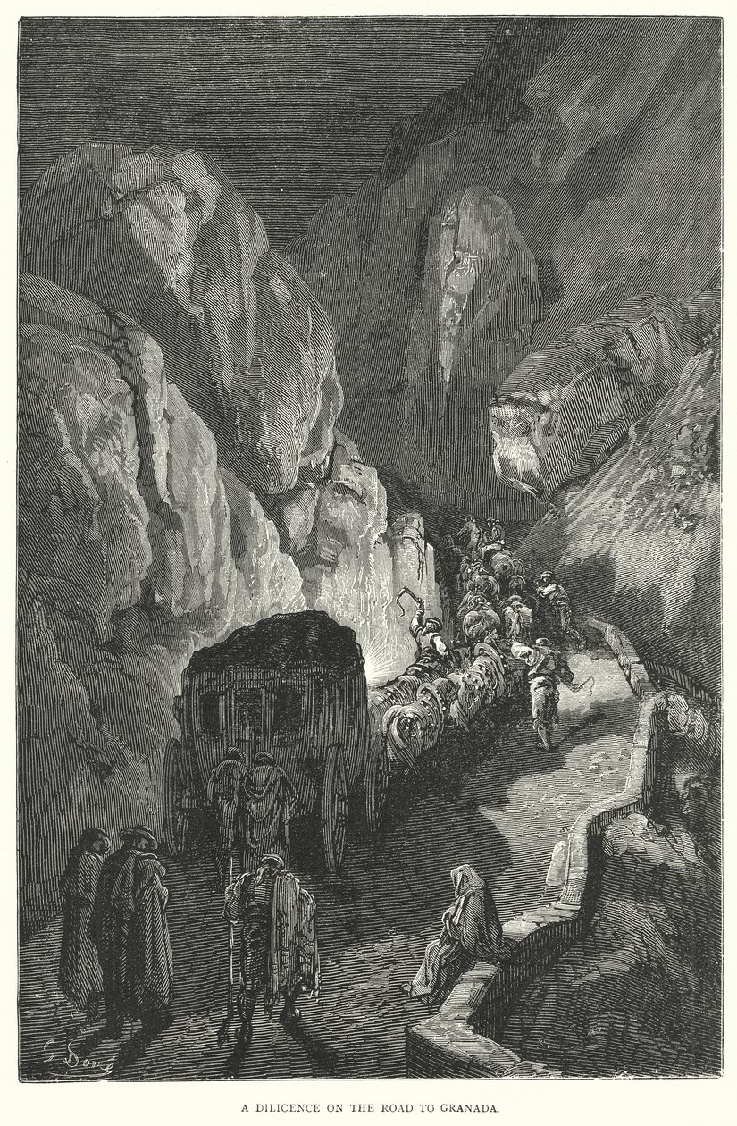 Diligenza sulla strada per Granada (incisione) da Gustave Dore