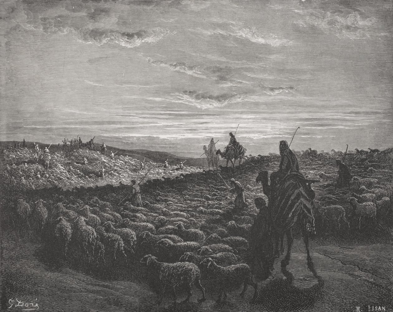 Abramo in viaggio verso la terra di Canaan, Genesi 13:1-4, illustrazione da 
