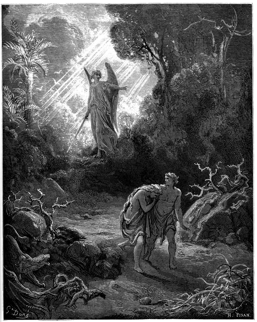 Adamo ed Eva cacciati dal Paradiso - Illustrazione di Gustave Doré per la Bibbia da Gustave Dore