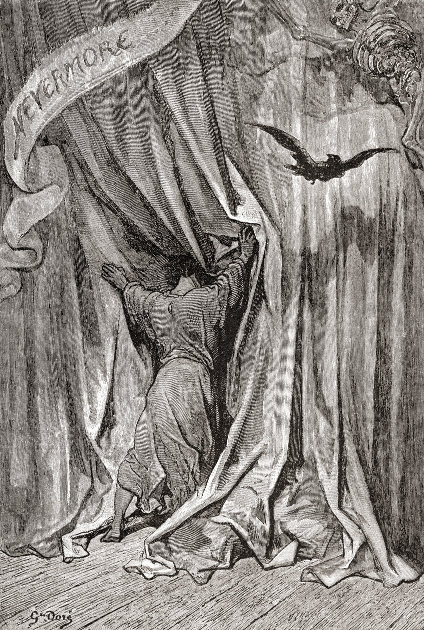 Dopo un disegno di Gustave Doré per la poesia Il Corvo di Edgar Allan Poe. Da Vita e Ricordi di Gustave Doré, pubblicato nel 1885. da Gustave Dore