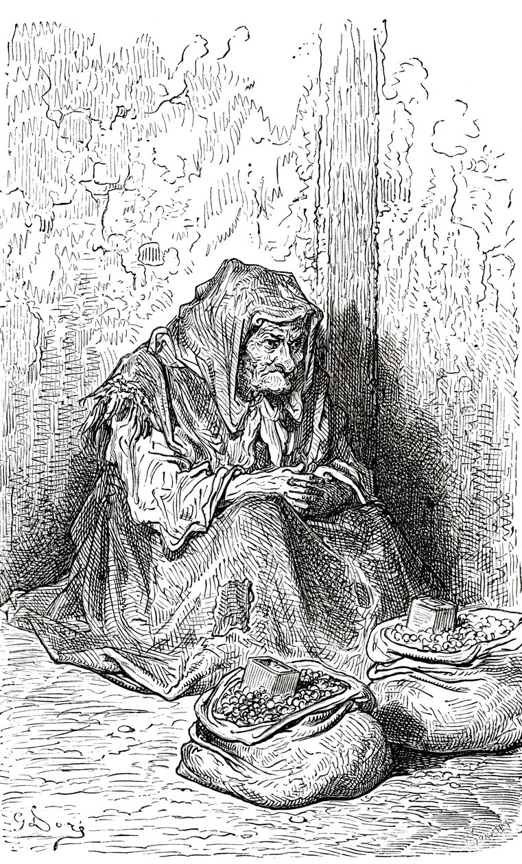 Dopo uno schizzo di una vecchia spagnola di Gustave Doré. Da Vita e Ricordi di Gustave Doré, pubblicato nel 1885. da Gustave Dore