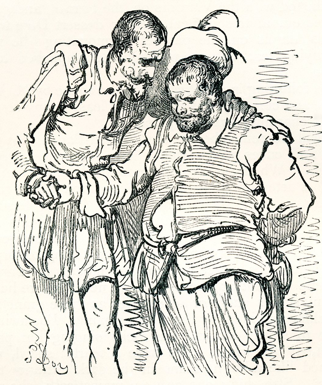 Dopo un disegno originale di Gustave Doré di Don Chisciotte e Sancho Panza. Da Vita e Ricordi di Gustave Doré, pubblicato nel 1885. da Gustave Dore