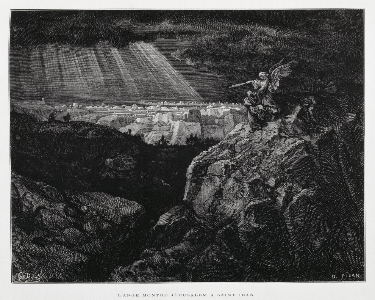 Un angelo con San Giovanni Battista davanti a Gerusalemme, Illustrazione dalla Bibbia di Doré da Gustave Dore