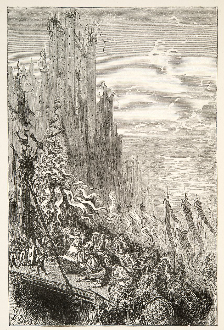 Nella Città della Contessa della Fontana, da Stories of the Days of King Arthur di Charles Henry Hanson, pub.1898 da Gustave Dore