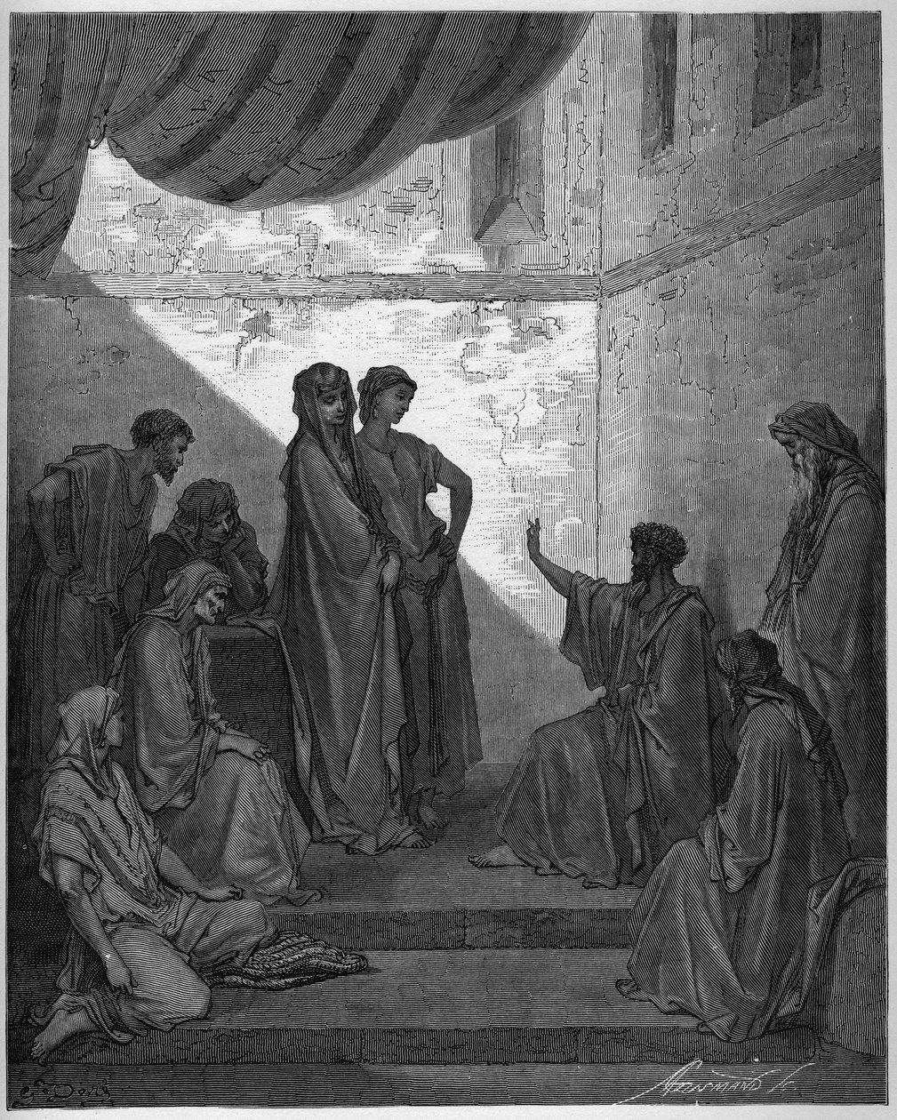 Battesimo di Cornelio il Centurione - Cornelio il Centurione riceve la fede di Gesù Cristo e viene battezzato da San Pietro. - Incisione in "La Bibbia illustrata" di Gustave Doré (1832-1883) - Incisione da "La Bibbia di Doré" da Gustave Dore