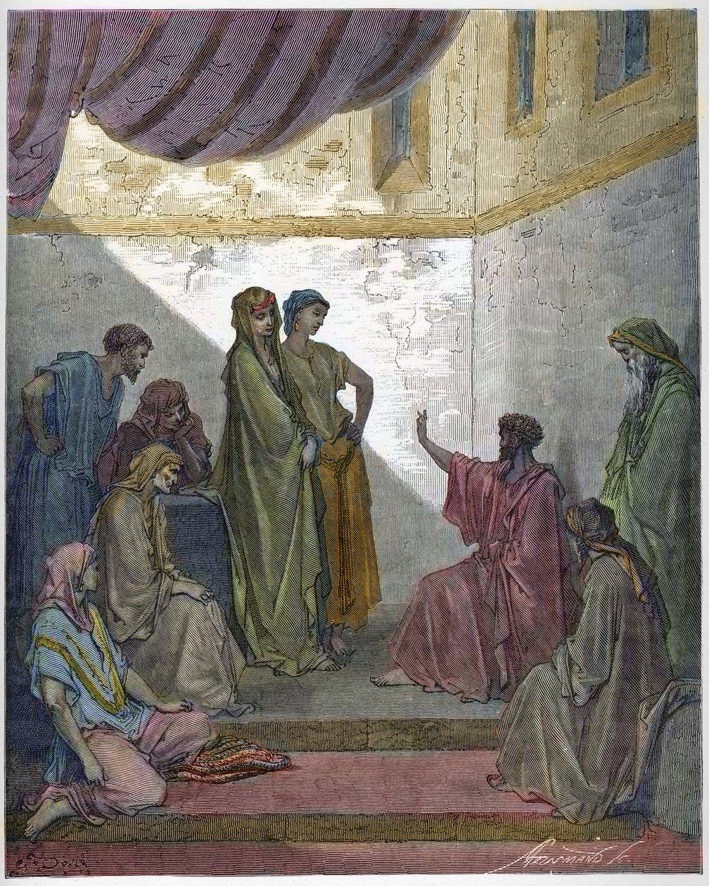 Battesimo di Cornelio il Centurione - Cornelio il Centurione riceve la fede di Gesù Cristo e viene battezzato da San Pietro. - Incisione in "La Bibbia illustrata" di Gustave Doré (1832-1883) - Incisione da "La Bibbia di Doré" da Gustave Dore