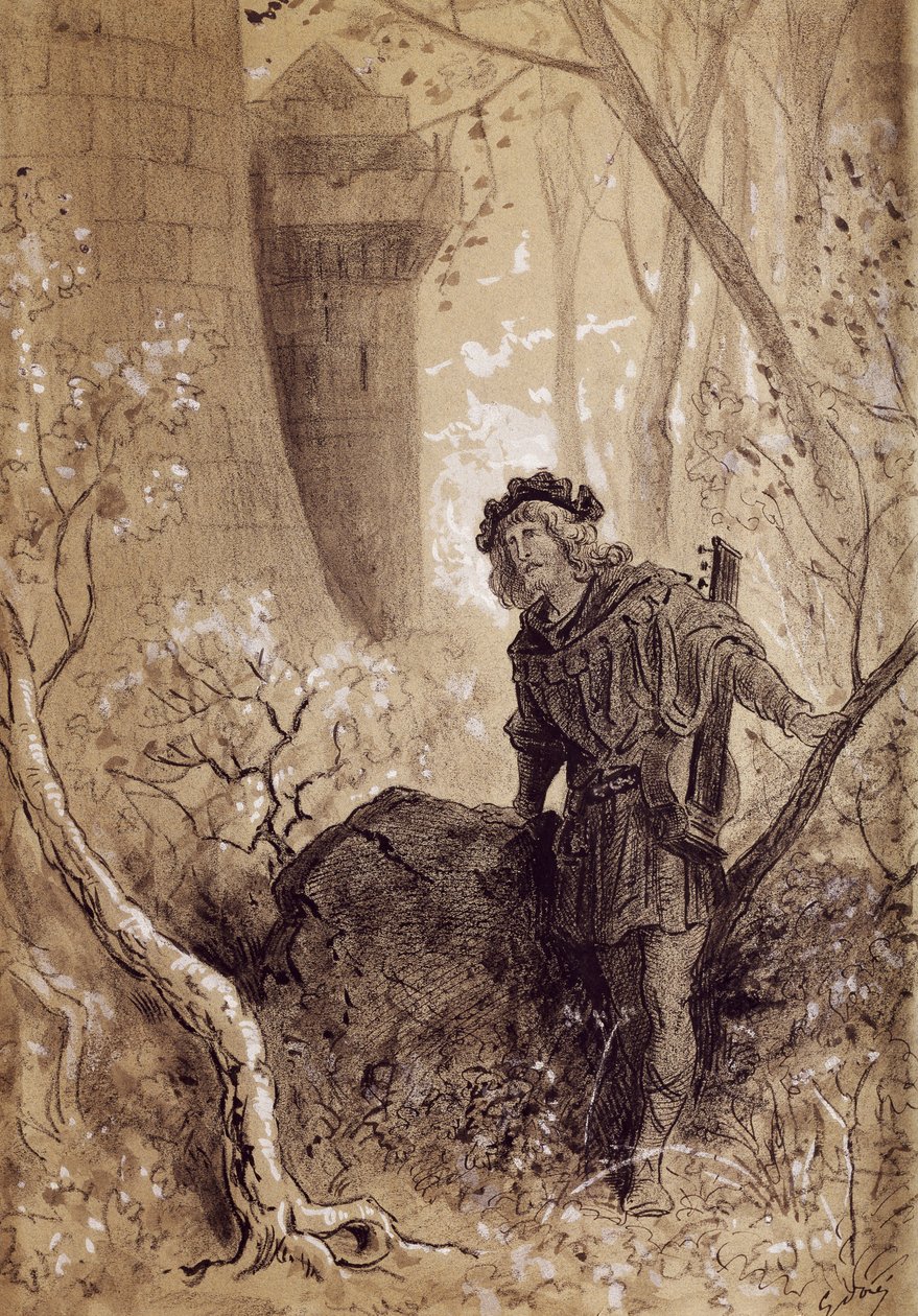 Blondel che sente la voce di Riccardo Cuor di Leone, illustrazione per Gargantua e Pantagruel di François Rabelais, incisione di Gustave Doré da Gustave Dore