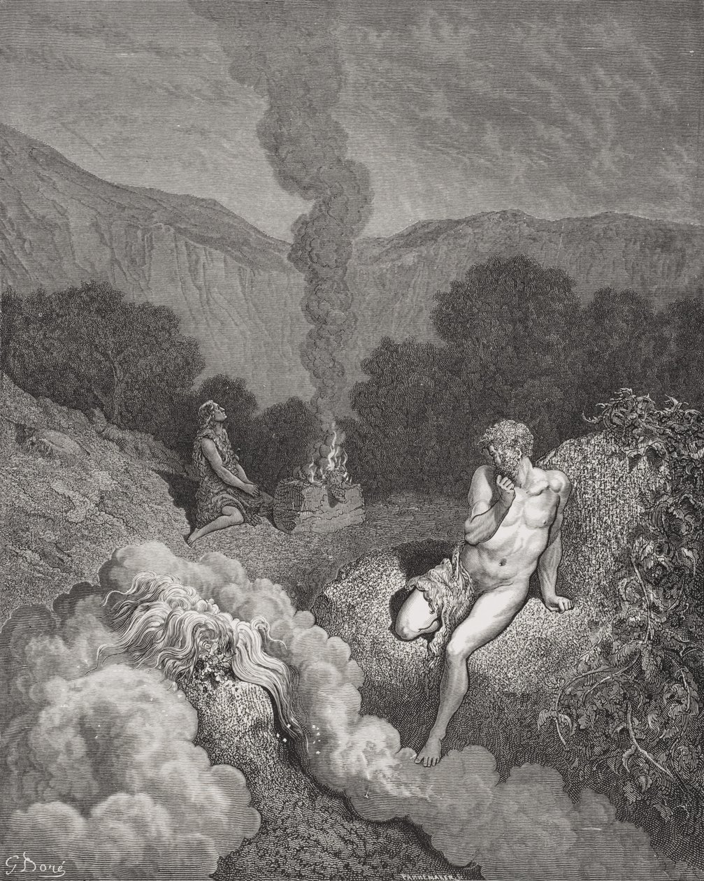 Caino e Abele che offrono i loro sacrifici, illustrazione dalla 