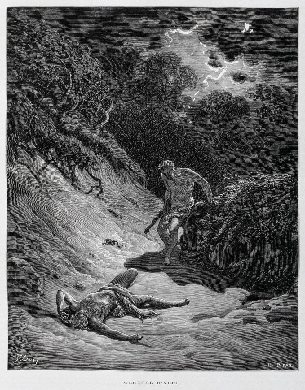 Caino uccide suo fratello Abele, illustrazione dalla Bibbia di Doré da Gustave Dore