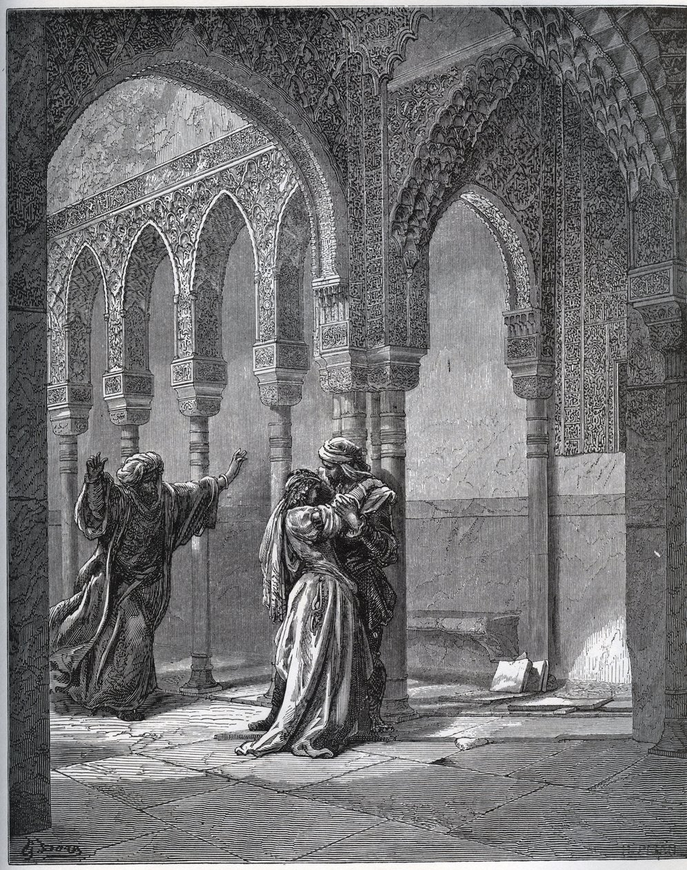 Storia del prigioniero. Primo incontro del prigioniero con Zoraide nel giardino di suo padre - da "Don Chisciotte della Mancia" di Miguel Cervantes (1547-1616) - xilografia dopo disegno di Gustave Doré da Gustave Dore