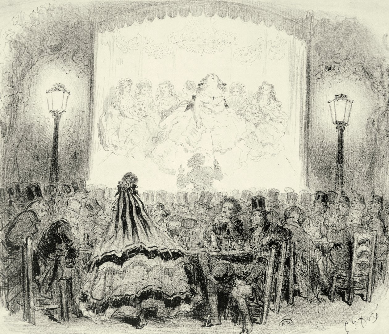 Sala da concerto del caffè in Francia, incisione da Gustave Dore