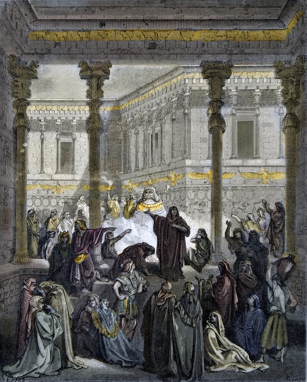 Daniele confonde i sacerdoti di Baal - incisione in 