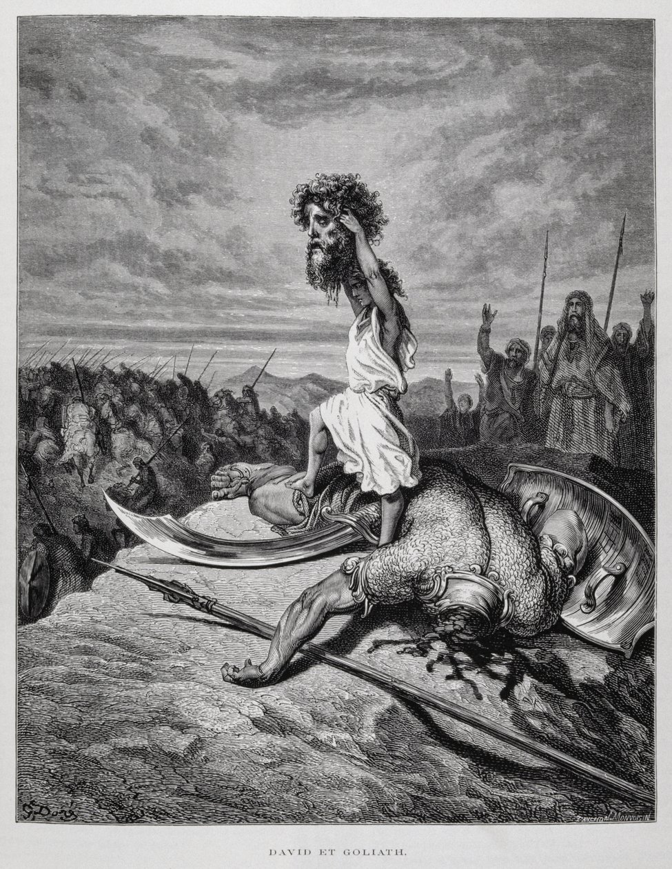 Davide uccide Golia, illustrazione dalla Bibbia di Doré da Gustave Dore
