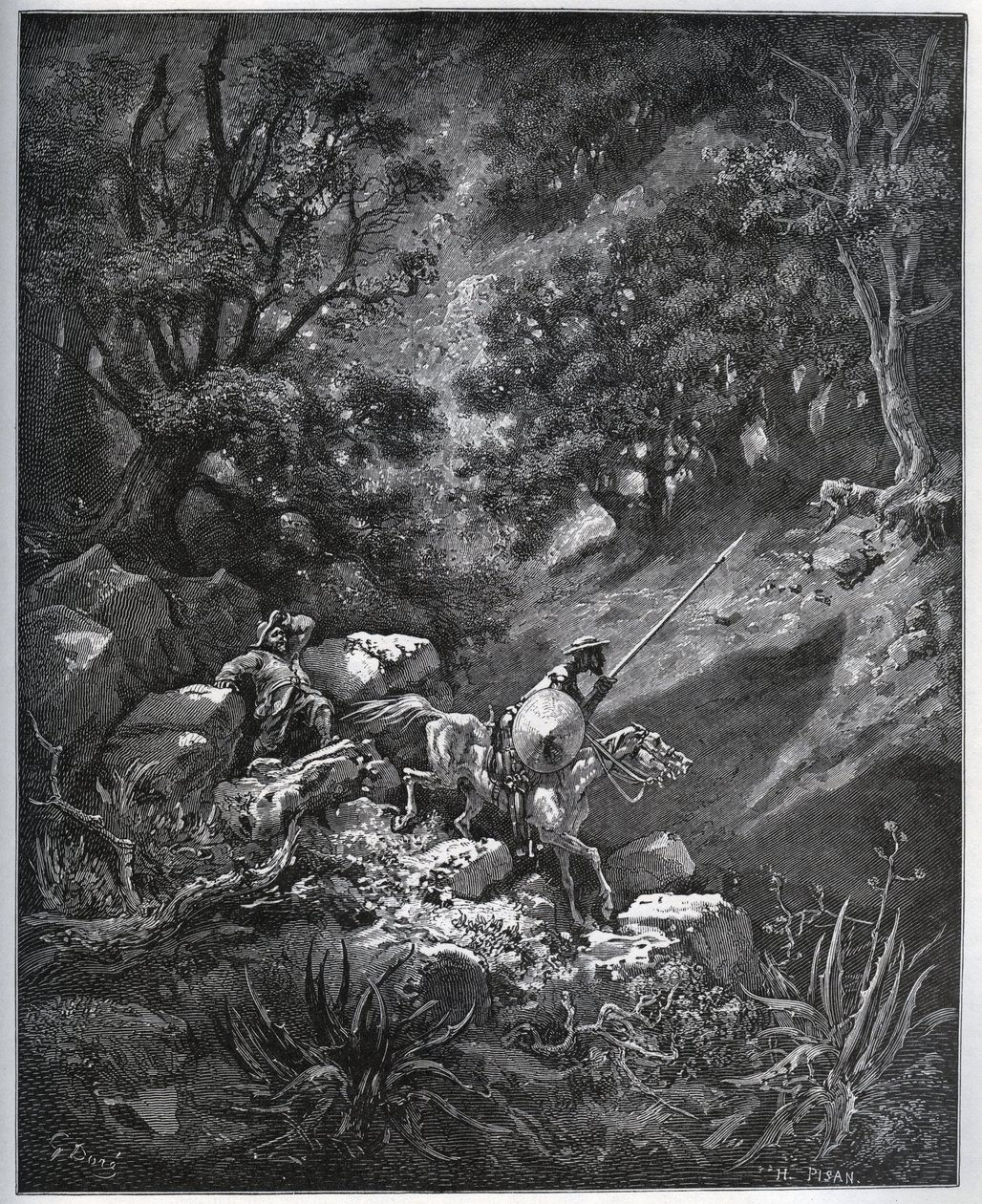 Don Chisciotte e Sancho Panza continuano il loro viaggio nella Sierra Morena alla ricerca del Deguenille-de-la-Malaise-Mine - da 
