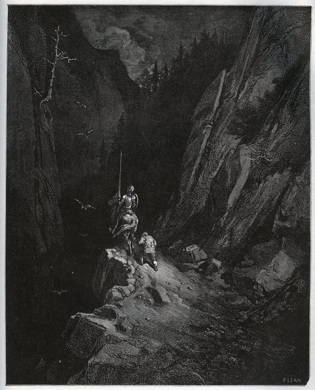 Don Chisciotte e Sancho Panza si addentrano nella Sierra Morena - da "Don Chisciotte della Mancia" di Miguel Cervantes (1547-1616) - xilografia dopo disegno di Gustave Doré. da Gustave Dore