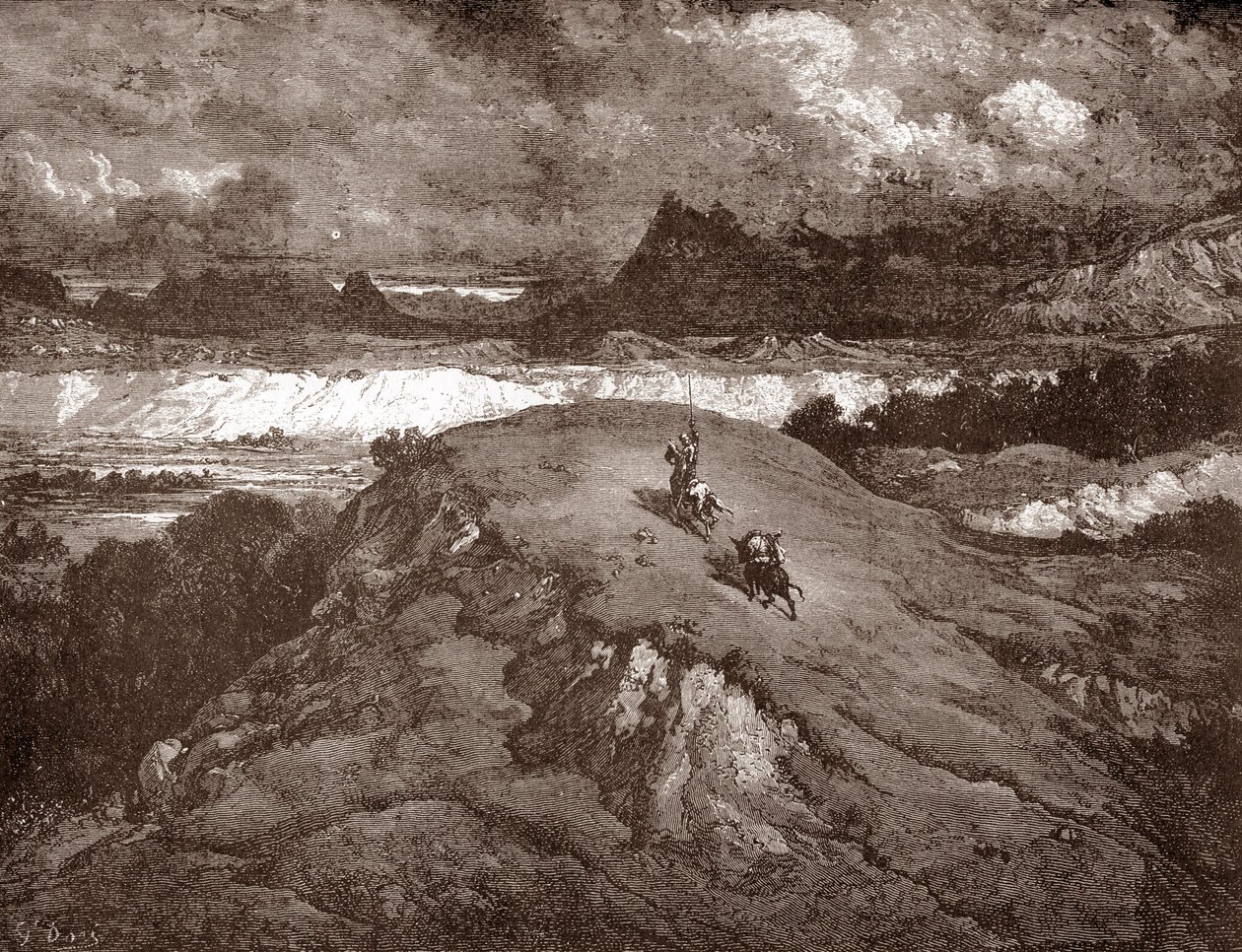 Don Chisciotte e Sancho Panza si avvicinano alla Sierra Morena. Incisione di Gustave Doré per 