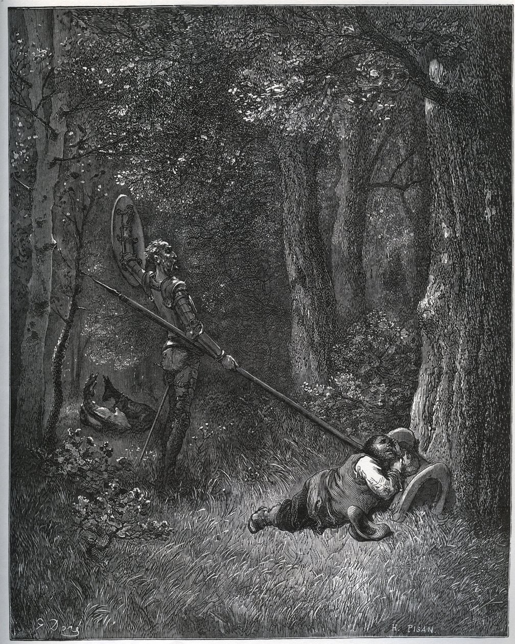 Don Chisciotte sveglia Sancho Panza - da "Don Chisciotte della Mancia" di Miguel Cervantes da Gustave Dore