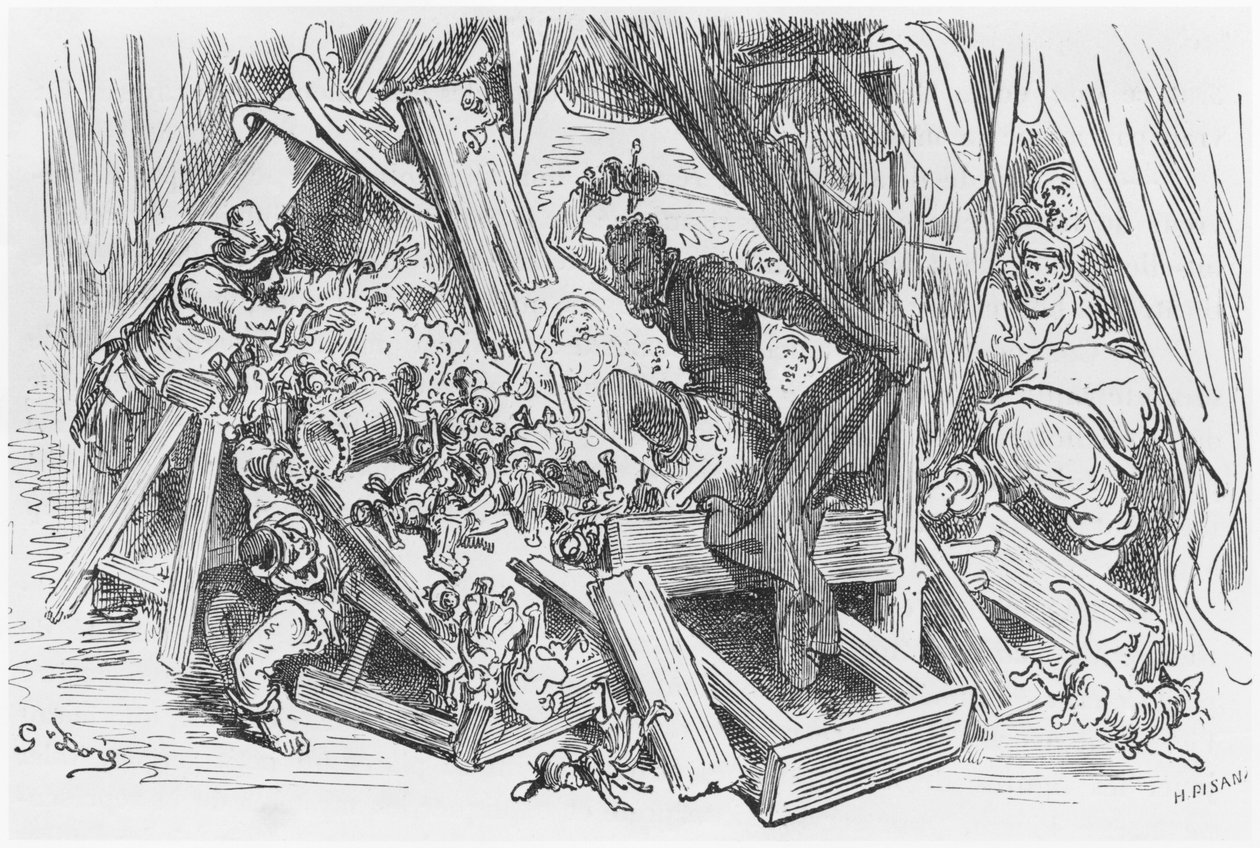 Don Chisciotte combatte i burattini, illustrazione da 
