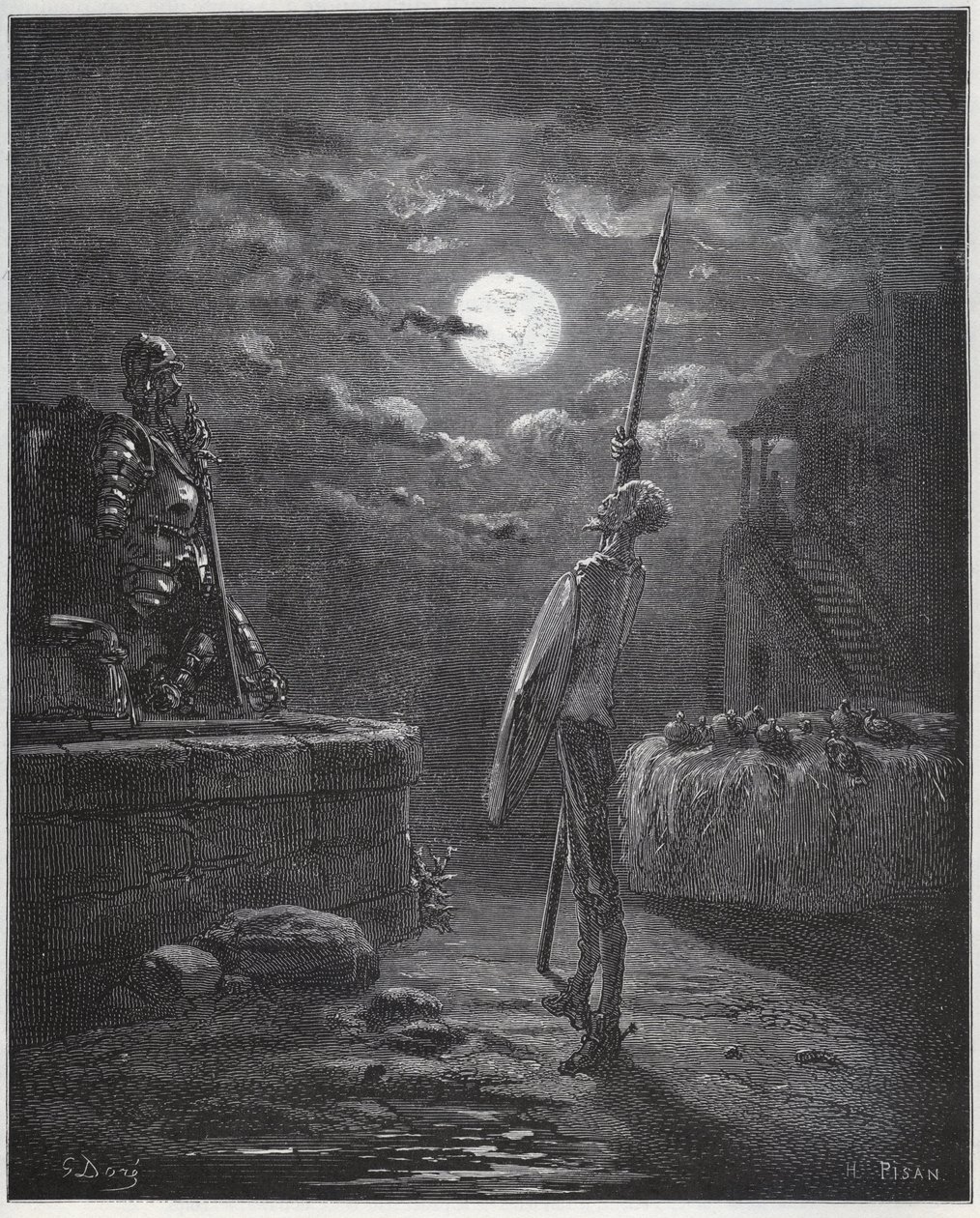 Don Chisciotte veglia sulle sue armi - da "Don Chisciotte della Mancia" di Miguel Cervantes da Gustave Dore