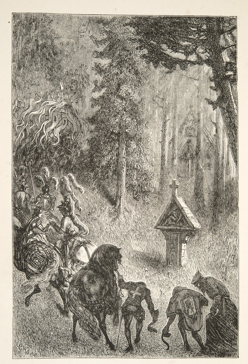 Scortando Ginevra da Cameliard, da Stories of the Days of King Arthur di Charles Henry Hanson, pub.1898 da Gustave Dore