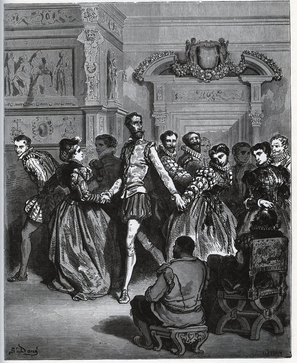 Serata organizzata dopo Don Antonio. Don Chisciotte scopre senza apprezzare i piaceri della danza - da "Don Chisciotte della Mancia" di Miguel Cervantes da Gustave Dore