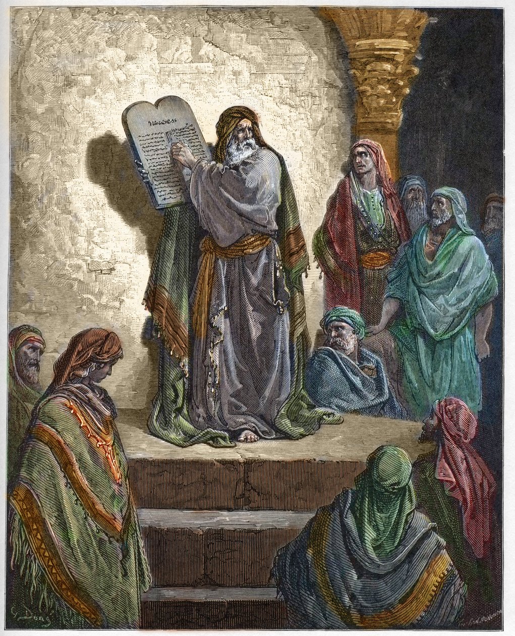 Esdra lo Scriba legge la Legge al Popolo - incisione in "La Bibbia illustrata" di Gustave Doré (1832-1883) - Incisione da "La Bibbia di Doré" da Gustave Dore