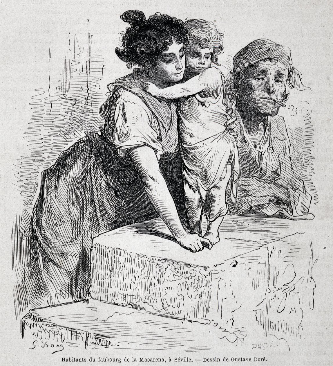 Famiglia del sobborgo di Macarena a Siviglia - dis. di Gustave Doré, in "Le Tour du monde", 2a settimana 1865 da Gustave Dore