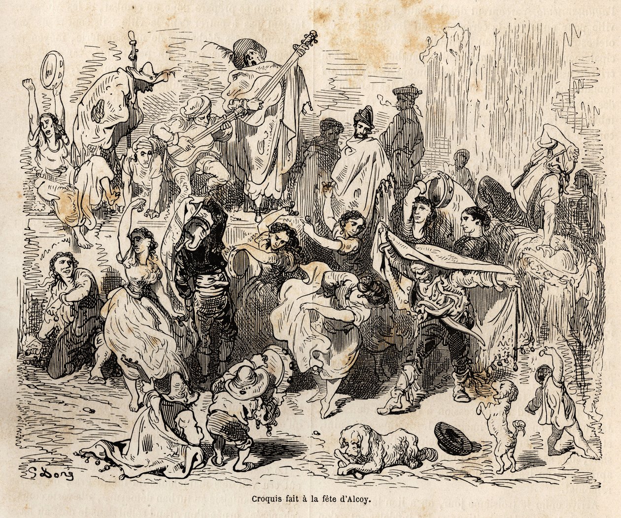Feste di San Giorgio, patrono della città di Alcoy, schizzo dal vivo di Gustave Doré (1832-1883), per illustrare il suo viaggio in Spagna, nel 1862, con Ch. Davillier. Incisione in 