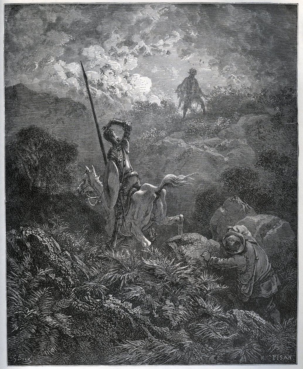 Prima apparizione della Deguenille-de-la-Malaise-Mine - da "Don Chisciotte della Mancia" di Miguel Cervantes (1547-1616) - xilografia dopo disegno di Gustave Doré. da Gustave Dore