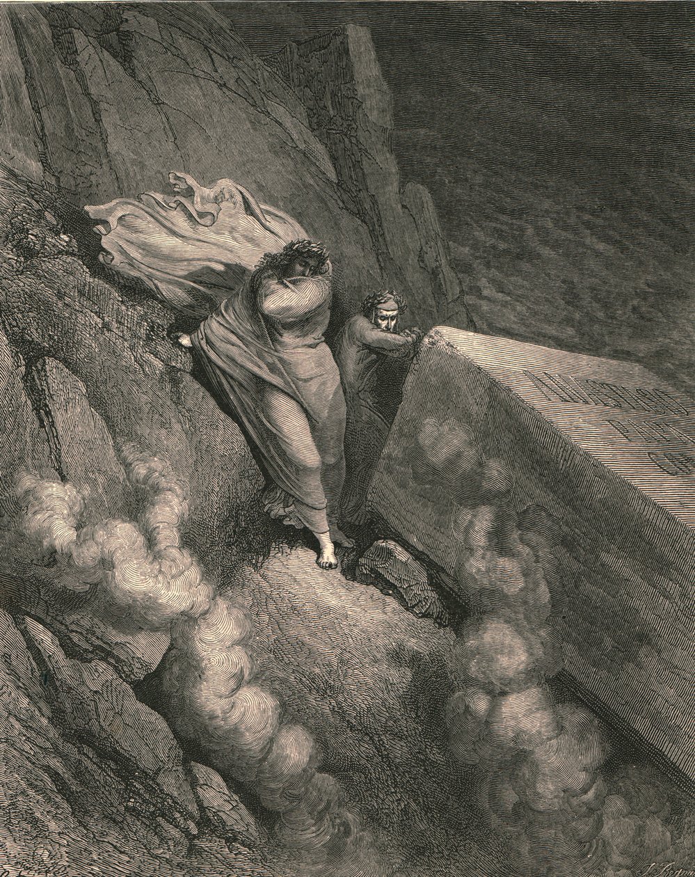 Dal profondo abisso, dietro il coperchio di un grande monumento ci siamo ritirati, c1890 da Gustave Dore