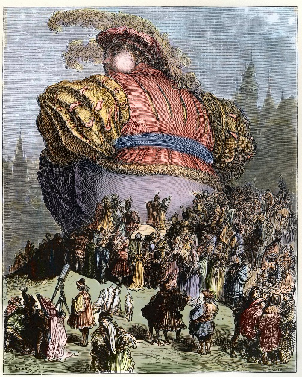 Gargantua visita Parigi - Il popolo di Parigi ammira Gargantua - illustrazione da 