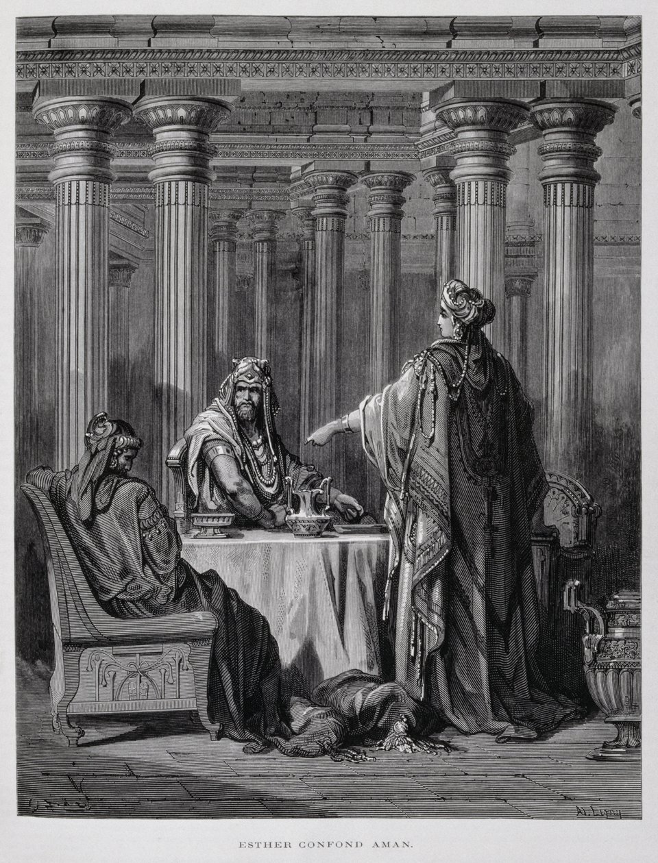 Aman denunciato dalla regina Ester, Illustrazione dalla Bibbia di Doré da Gustave Dore