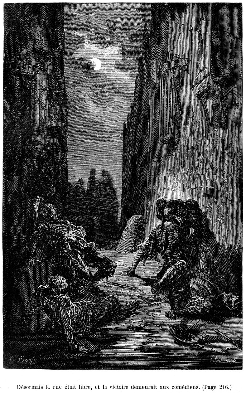 Illustrazione di Gustave Doré per il romanzo di Théophile Gautier “Le Capitaine Fracasse” - Edizione Charpentier 1883, praticamente identica alla prima edizione illustrata da G. Doré presso lo stesso editore nel 1866. Capitolo “Spada, battuta e altre avven da Gustave Dore