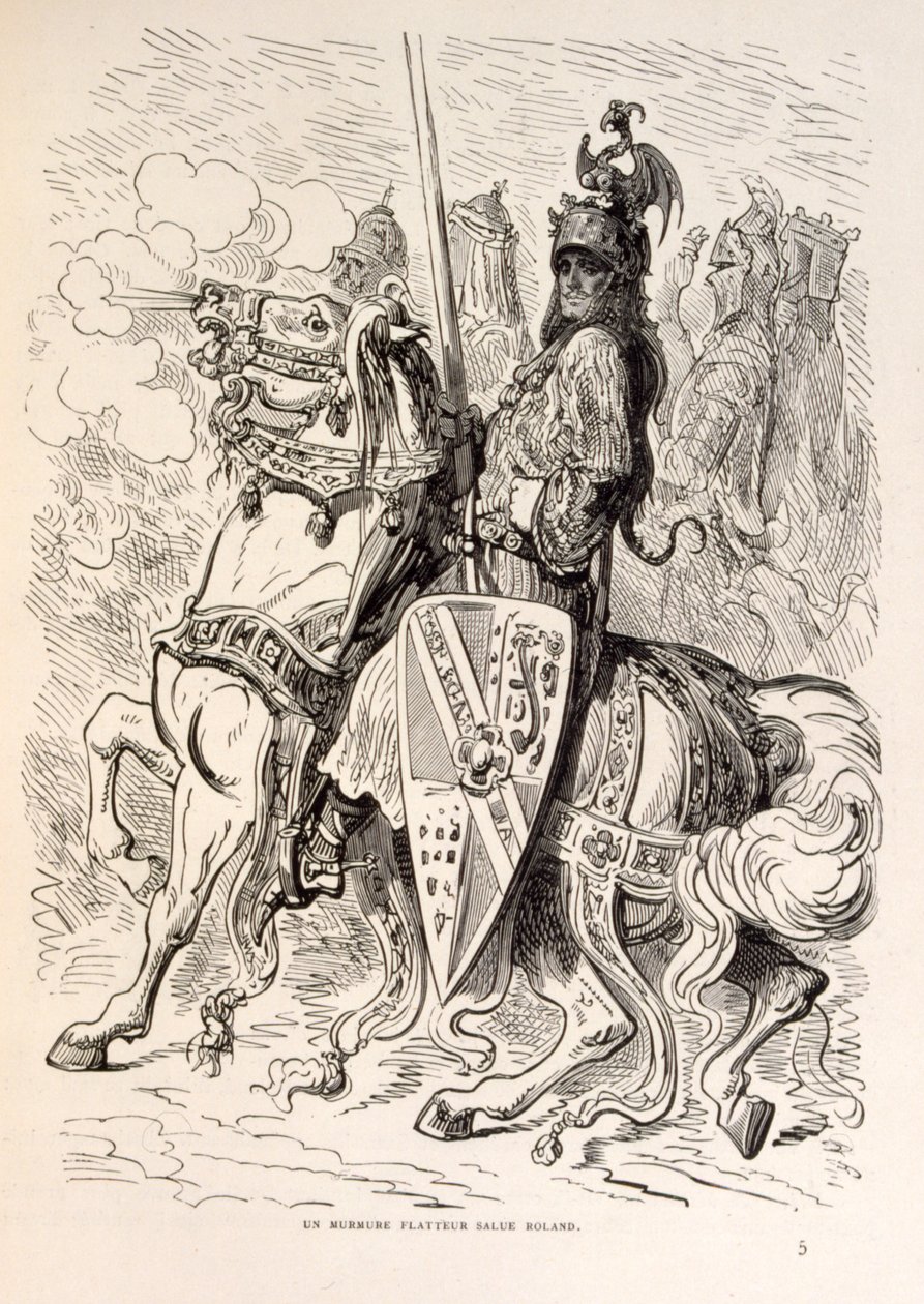 Illustrazione di Rolando a cavallo. da La leggenda di Croque-Mitaine da Gustave Dore