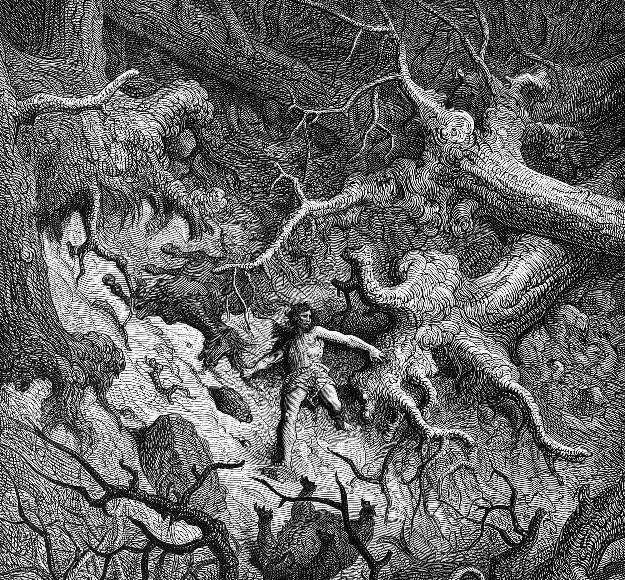 Illustrazione de ""Il Rolando furioso"" (Orlando Furioso) di Ludovico Ariosto (Arioste) (1474 - 1533): Rolando, completamente furioso, distrugge la foresta e gli animali. Ill. di Gustave Doré. Canto 24 da Gustave Dore