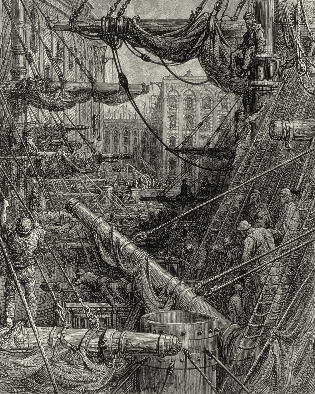 Nei Docks di Londra. Incisione: Gustave Doré. Da: "London - A Pilgrimage", testo di W. B. Jerrold, inciso da C. Maurant, 1872. da Gustave Dore