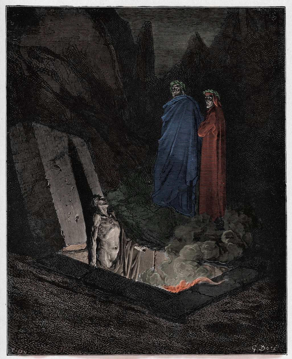 Inferno, Canto 10: Farinata degli Uberti si rivolge a Dante, illustrazione da "La Divina Commedia" di Dante Alighieri, 1885 da Gustave Dore