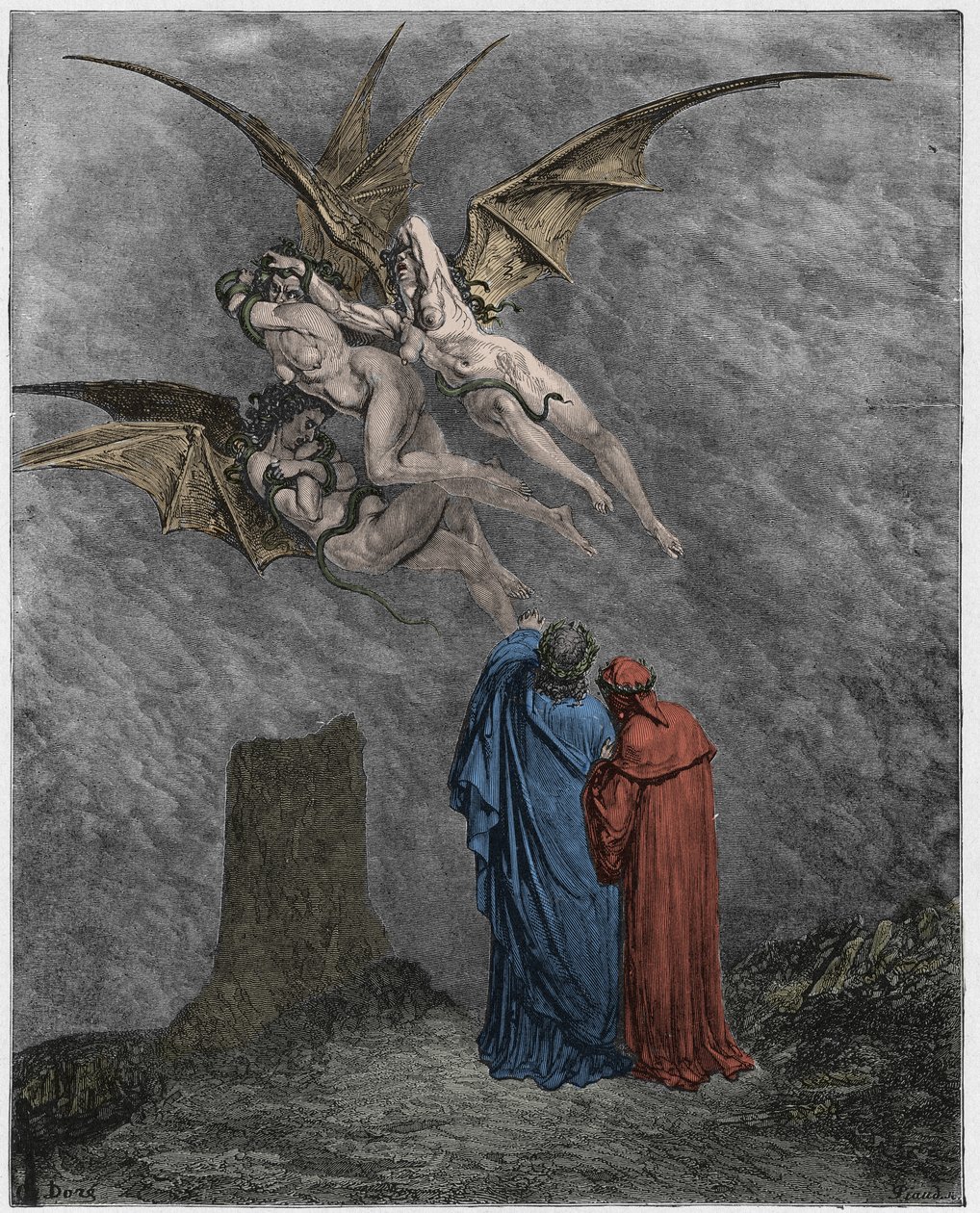 Inferno, Canto 9: Le orribili Erinni: Megera, Tisifone, Aletto da Gustave Dore