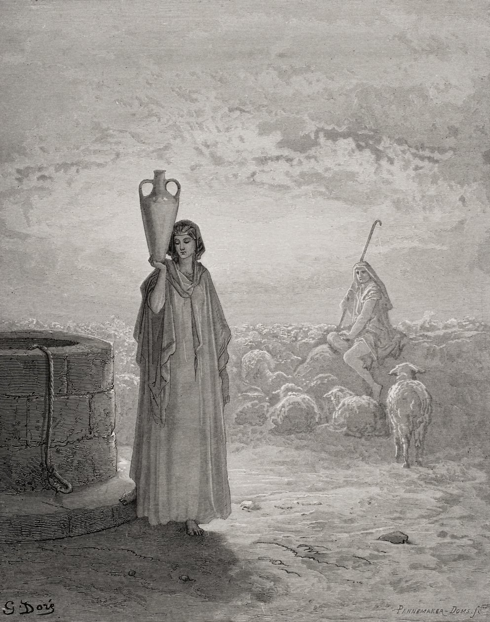 Giacobbe che custodisce il gregge di Labano, illustrazione da 