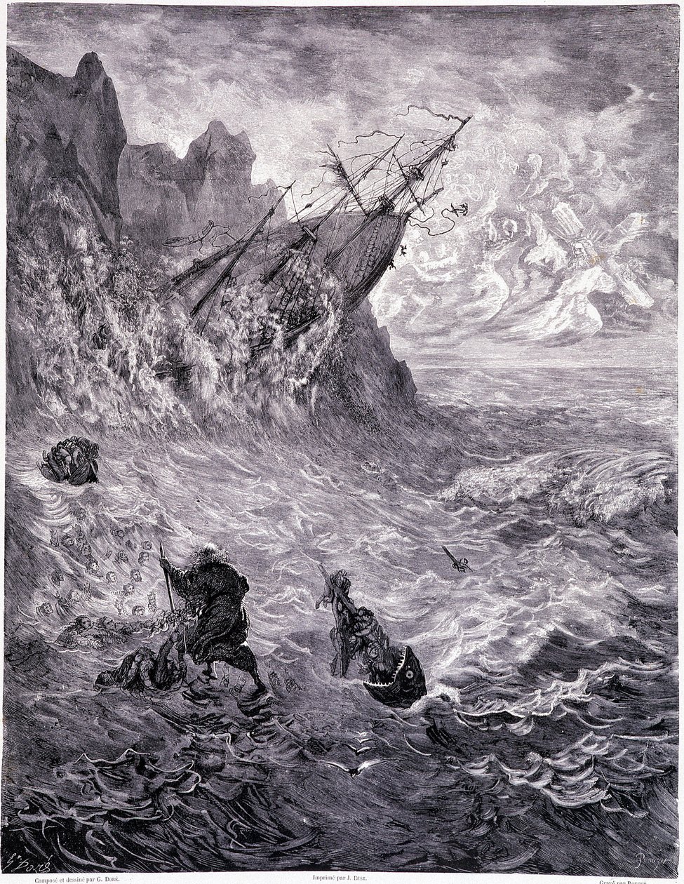 Attraverso i mari... tavola X - Illustrazione di Gustave Doré per "La leggenda del Giudeo errante" di Pierre Dupont, edizione Libreria del Negozio Pittoresco, Parigi 1862 da Gustave Dore