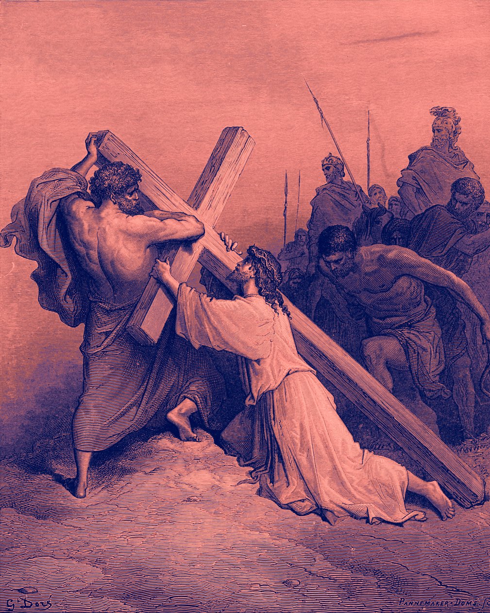 Gesù che cade sotto la croce - Bibbia da Gustave Dore