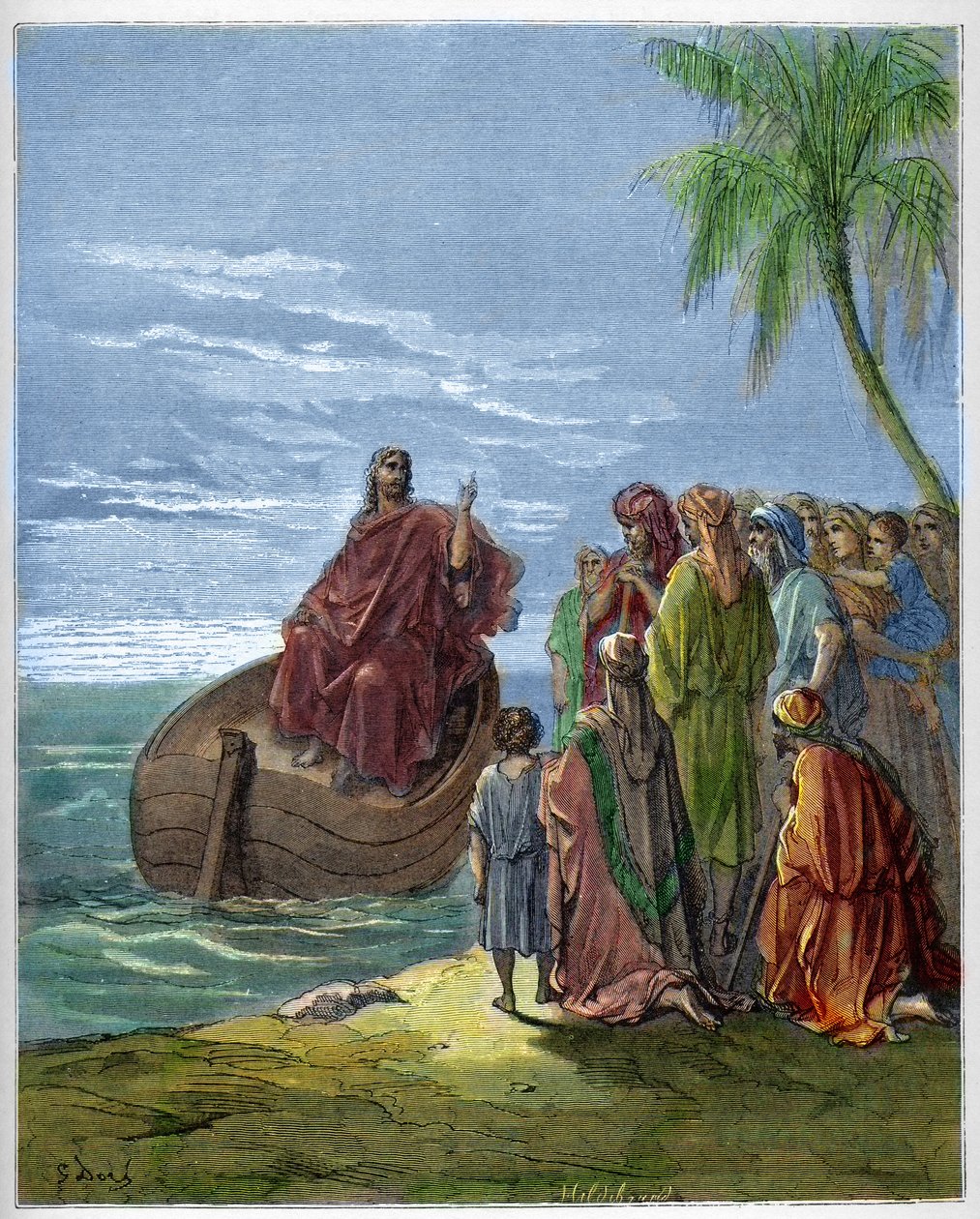 Gesù predica sul Lago di Genezareth (Lago di Tiberiade) - incisione in "La Bibbia illustrata" di Gustave Doré (1832-1883) - Incisione da "La Bibbia di Doré" da Gustave Dore