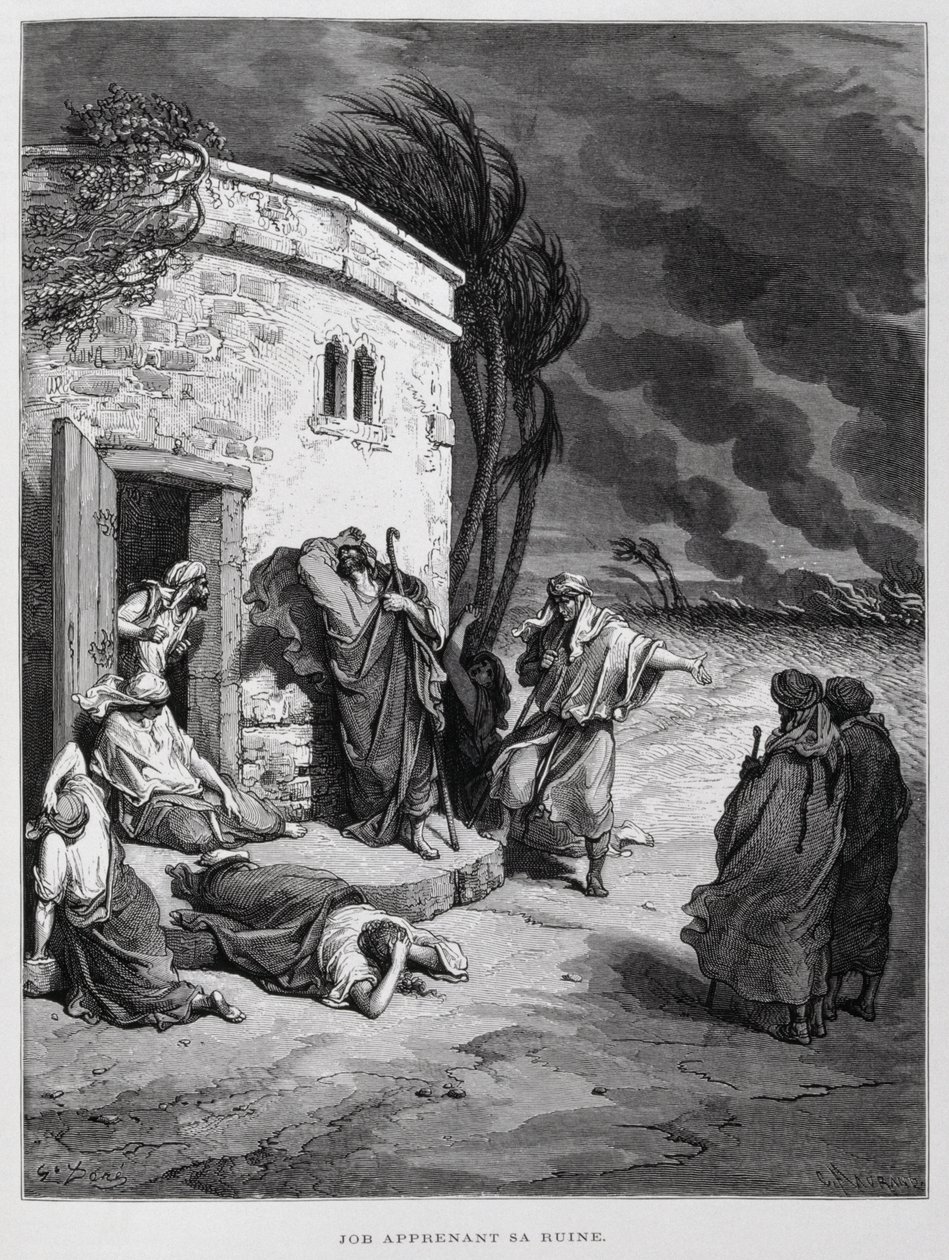 Giobbe comprende la sua rovina, Illustrazione dalla Bibbia di Doré da Gustave Dore