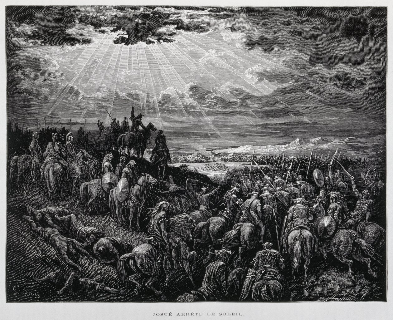 Giosuè ferma il sole, illustrazione dalla Bibbia di Doré da Gustave Dore