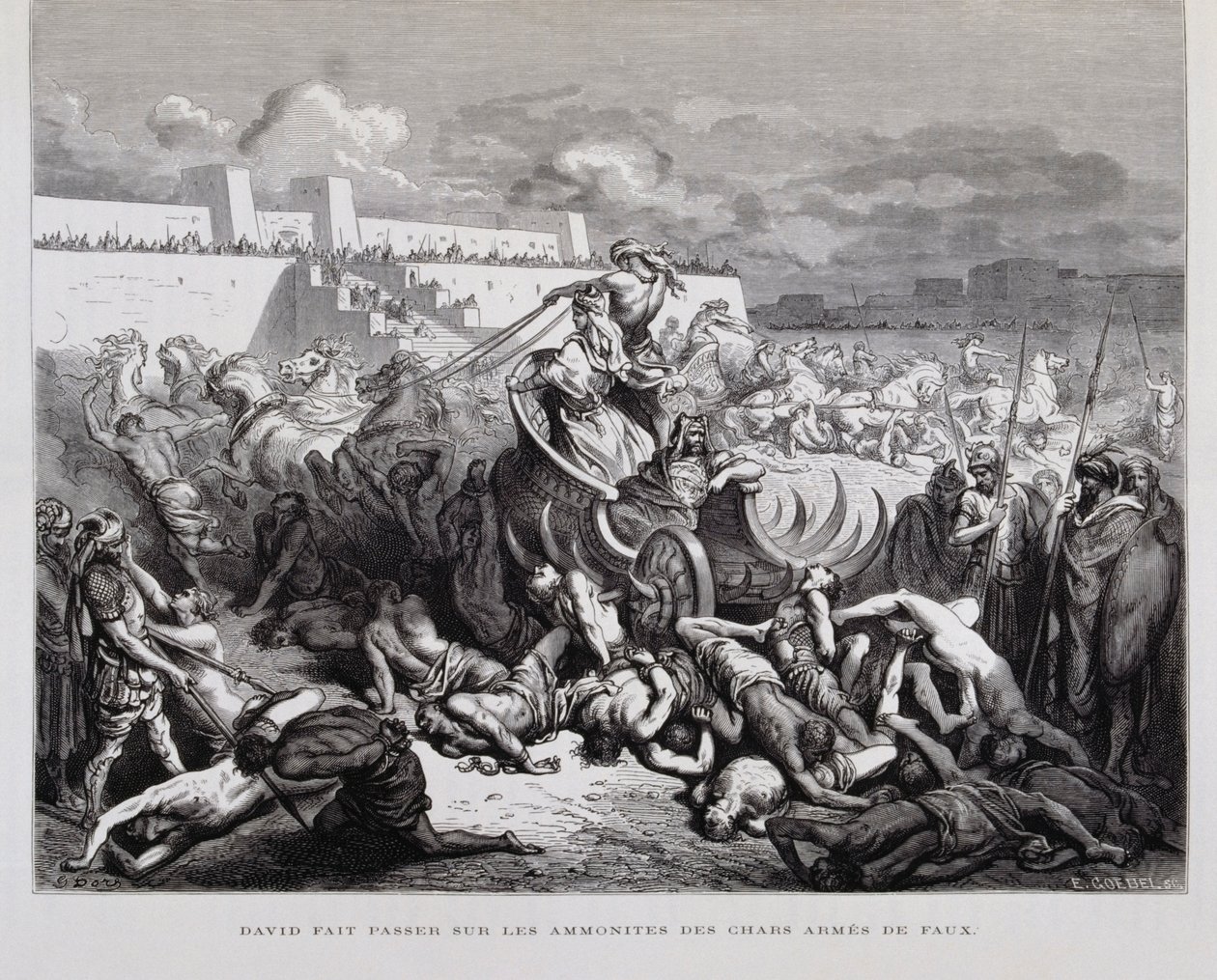 Re Davide punisce gli Ammoniti, illustrazione dalla Bibbia di Dore da Gustave Dore