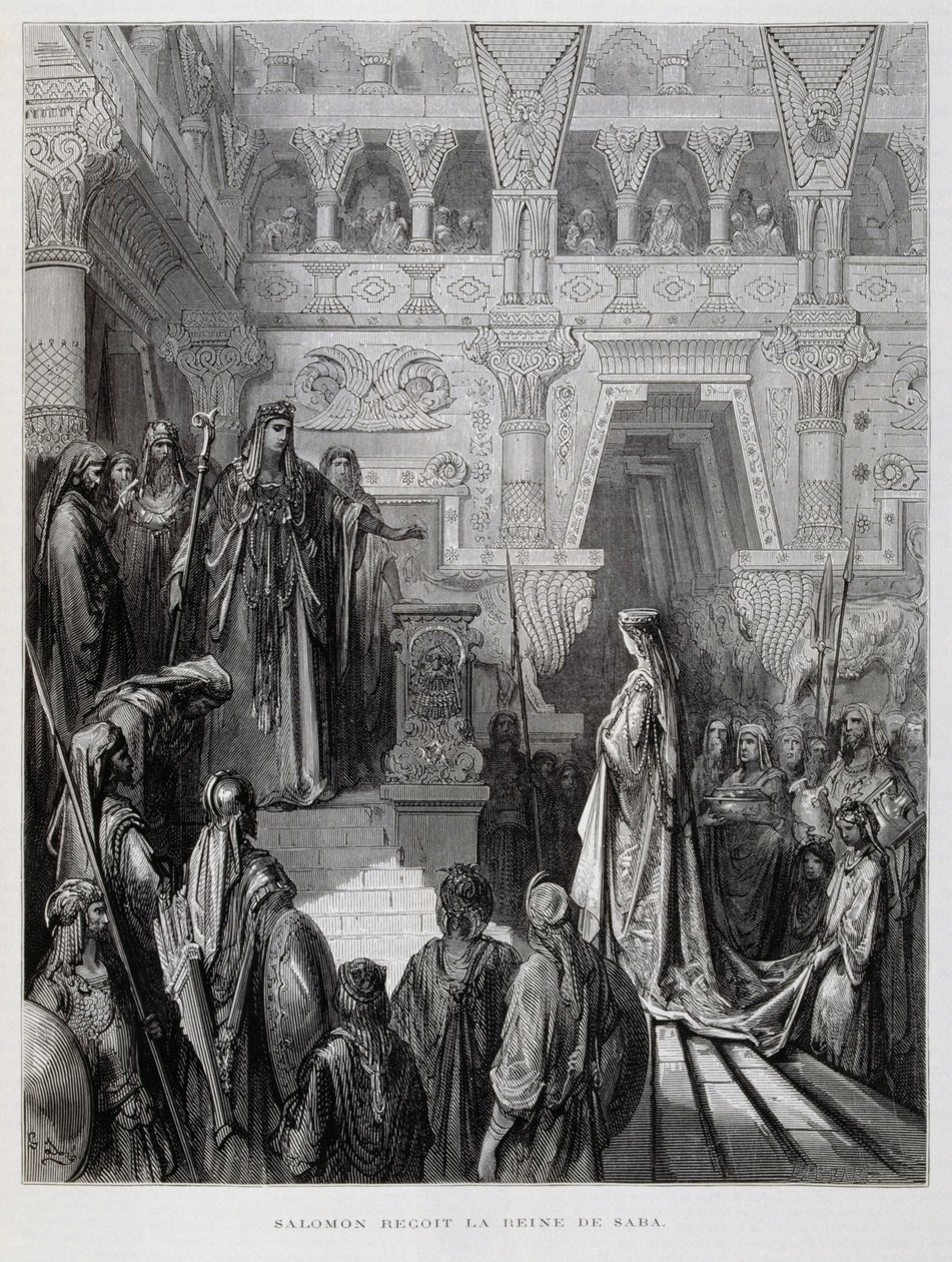 Il re Salomone riceve la regina di Saba, Illustrazione dalla Bibbia di Doré da Gustave Dore